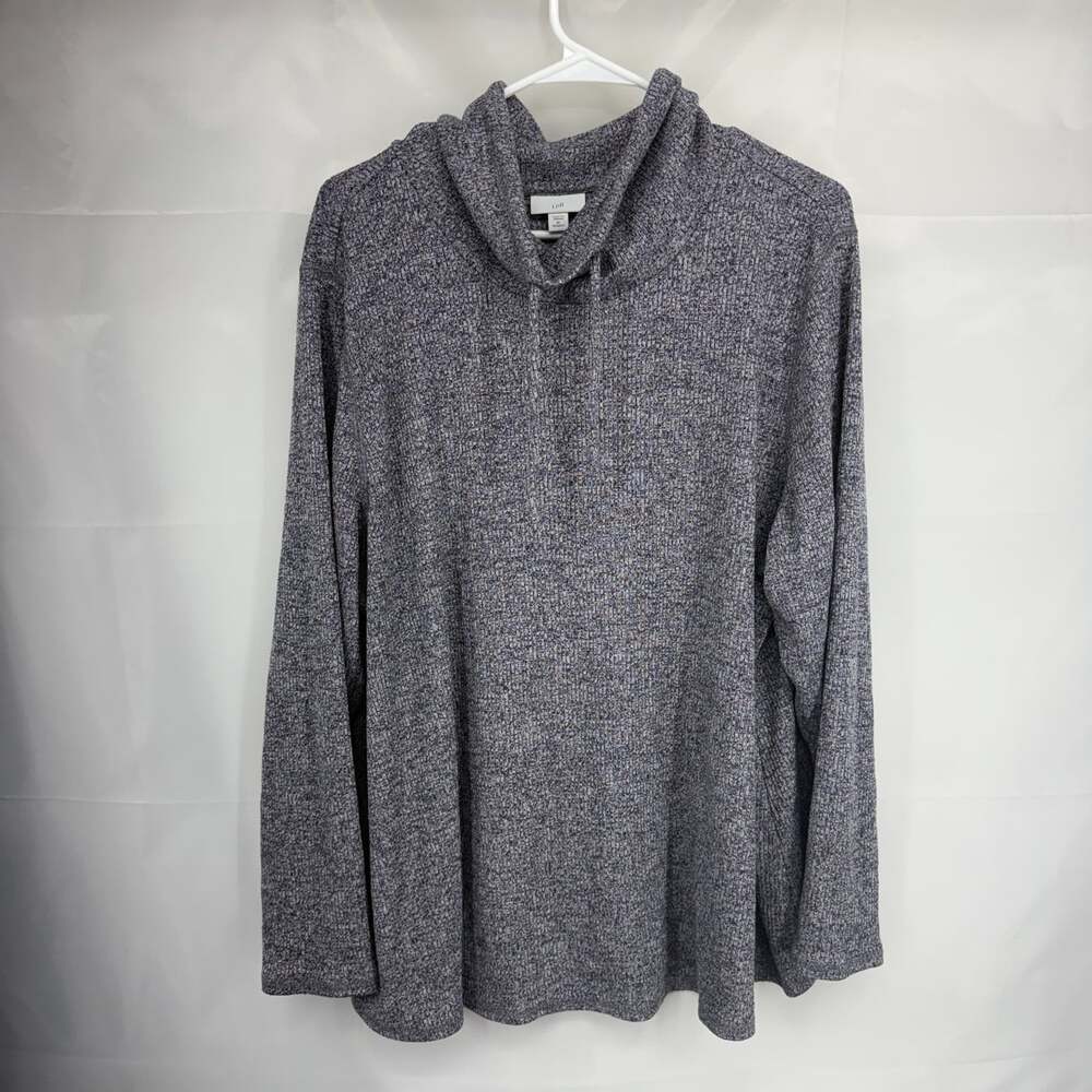 J Jill Women 3X Cowl Neck Sweater Heather Gray Long Sleeve Stretch Everyday Top